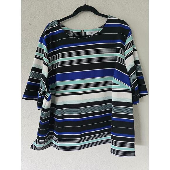 Liz Claiborne Blouse Women's 3X Plus Stripped Mixed Print Colorful Office Preppy - Picture 3 of 11